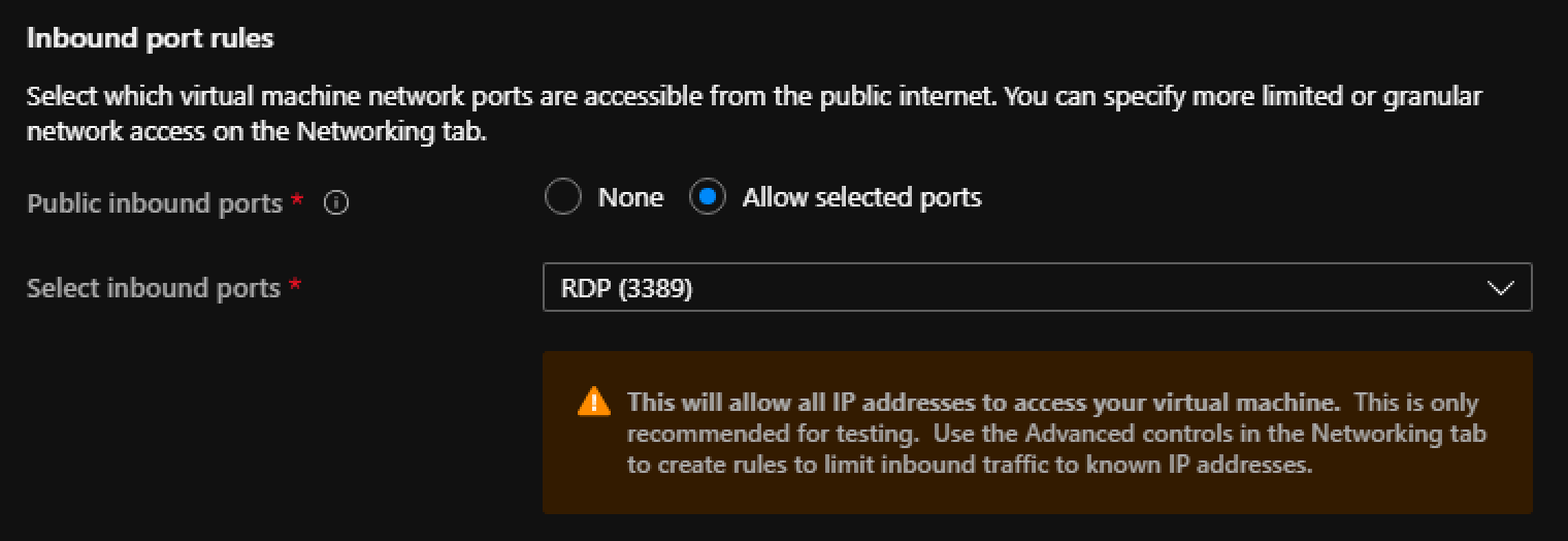 Inbound port rules